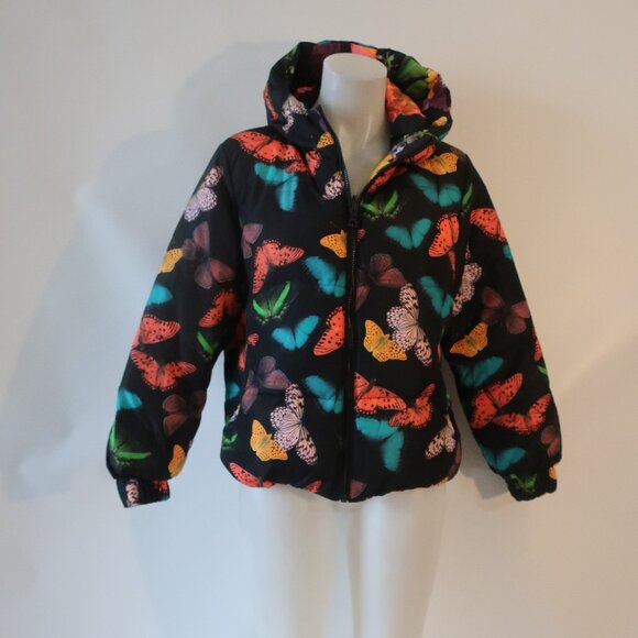Alice + Olivia Durham Mult Butterfly Floral Down Reversible Puffer Jacket Coat S - Picture 8 of 14